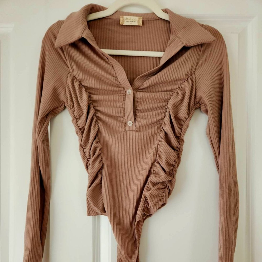Altar'd State Mocha Soft Ribbed Women's Bodysuit